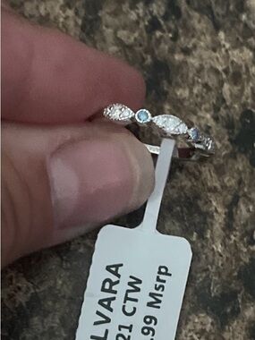 Alara Silver Band with Light Blue and Clear CZ Accents